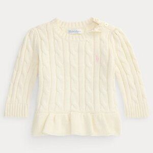 Ralph Lauren Cable-Knit Cotton Peplum Sweater 100% Cotton Baby Girl NWT 18 month